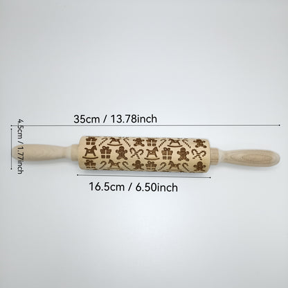 Engraved Wooden Rolling Pin with Deep Carved Pattern