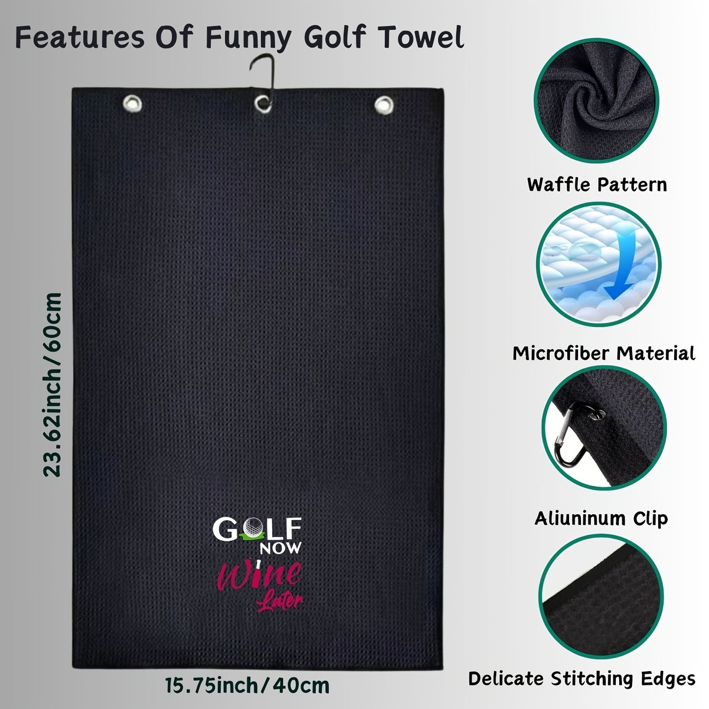 1pc Embroidered Golf Towel With Clip