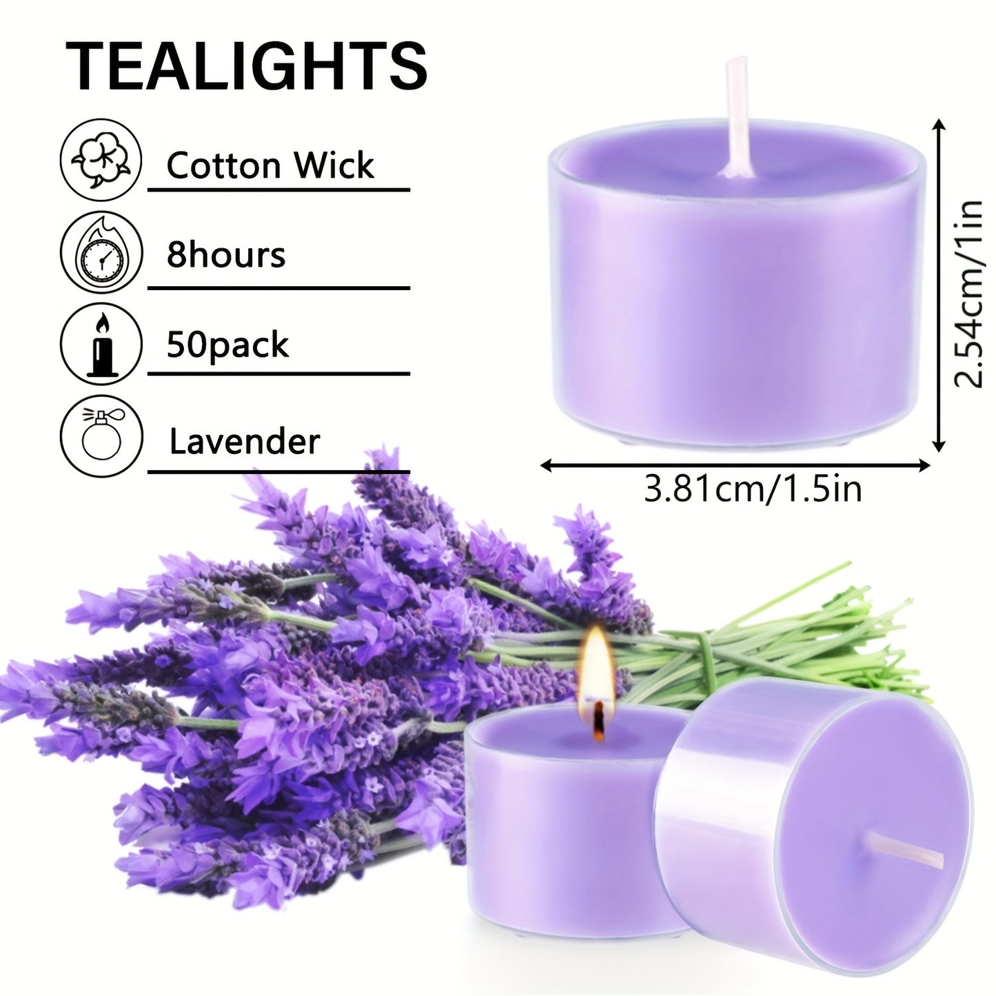 50 8-hour Lavender Scented Mini Tea Wax Smokeless, Drip-free And Long-lasting Soy Wax Candles