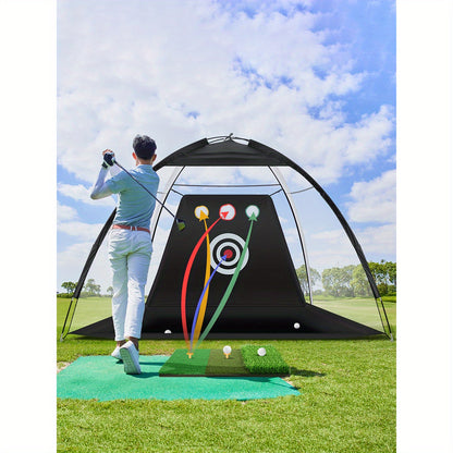 10x7ft All in 1 Golf Practice Net Set with Chipping, 1 Golf Mat, 6 Golf Balls, 2 Golf Tees, Bag