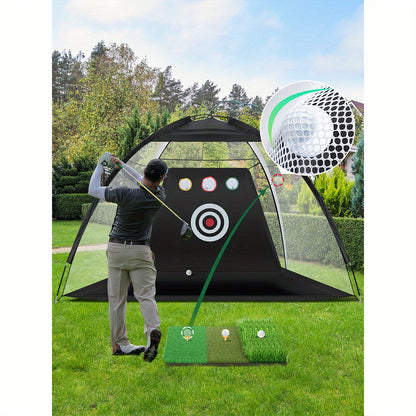 10x7ft All in 1 Golf Practice Net Set with Chipping, 1 Golf Mat, 6 Golf Balls, 2 Golf Tees, Bag