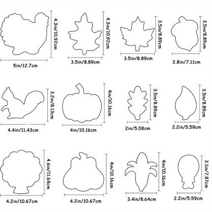 12pcs Thanksgiving Cookie Cutter Set - Turkey, Pumpkin & Autumn Leaves Designs for Festive Baking and Party Decorations