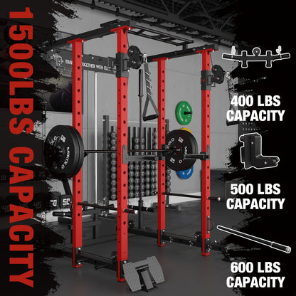 Power Cage, 1500 Lb Counterweight Rack with Cable Crossover, Multifunctional Squat Rack with J-hook, Dip Bar and Mine for Home Gym (black), Plate Loader