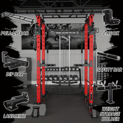 Power Cage, 1500 Lb Counterweight Rack with Cable Crossover, Multifunctional Squat Rack with J-hook, Dip Bar and Mine for Home Gym (black), Plate Loader