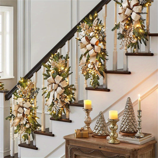 3Pcs 23.6inch Christmas Swags, Stair Decoration, Suitable For Indoor And Outdoor