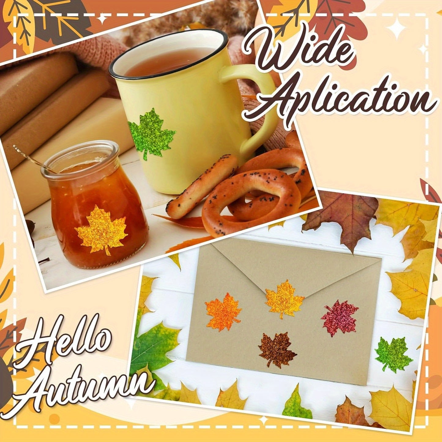 500 Stickers/Roll 1.5 inch Thanksgiving Circular Laser Maple Leaf Stickers