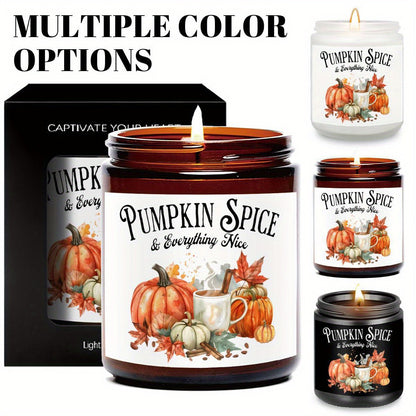 Pumpkin Spice Scented Candle - Glass Jar Aromatherapy with Essential Oils, Smoke-Free