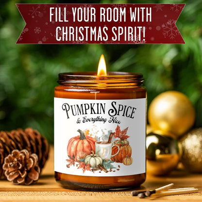 Pumpkin Spice Scented Candle - Glass Jar Aromatherapy with Essential Oils, Smoke-Free