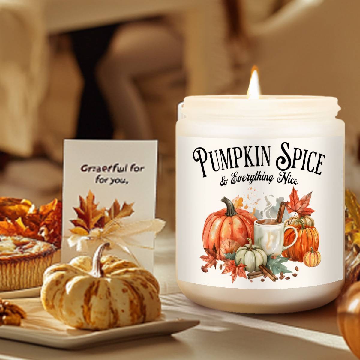 Pumpkin Spice Scented Candle - Glass Jar Aromatherapy with Essential Oils, Smoke-Free