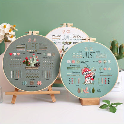 3pcs Deluxe Embroidery Starter Kit - Complete DIY Sewing Cross Stitch Practice Set with Flower Pattern