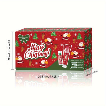 Christmas Gift Set - 40pcs Moisturizing Lip Balm & Hand Cream Combo with Greeting Cards, Organza Bags