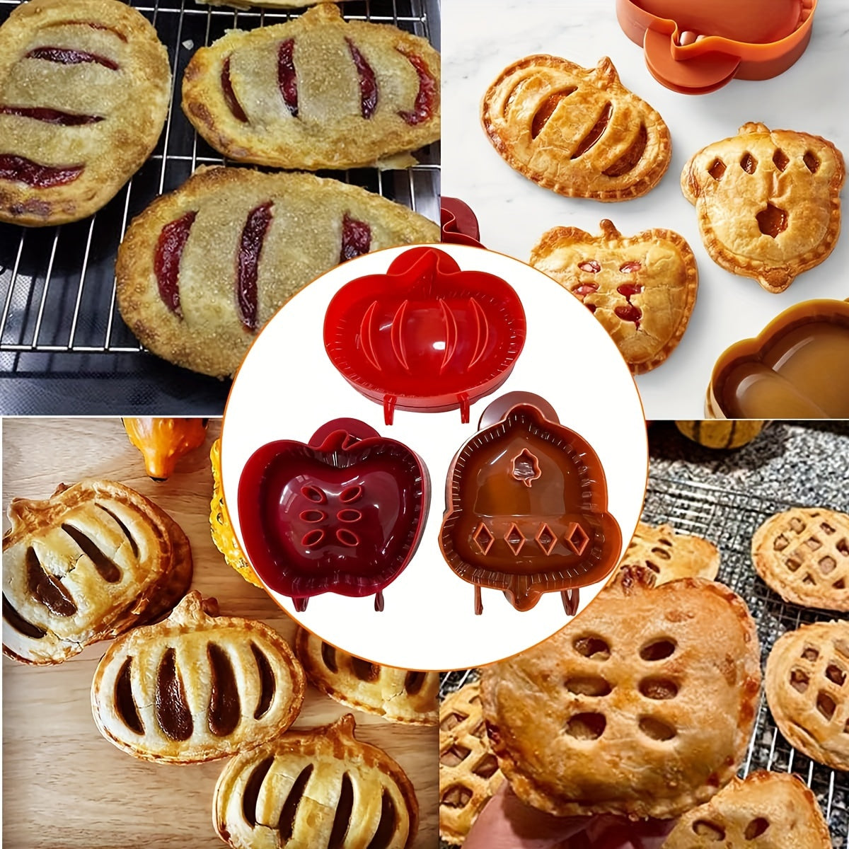 6-Piece Hand Pie Molds Set for Baking - Mini Pocket Pie Press Molds for Autumn, Thanksgiving Hand Pies, Halloween Apple Pumpkin Pie