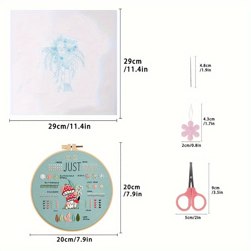 3pcs Deluxe Embroidery Starter Kit - Complete DIY Sewing Cross Stitch Practice Set with Flower Pattern