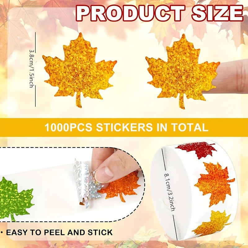 500 Stickers/Roll 1.5 inch Thanksgiving Circular Laser Maple Leaf Stickers