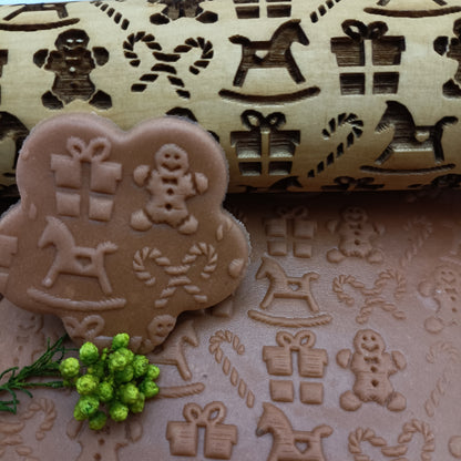 Engraved Wooden Rolling Pin with Deep Carved Pattern