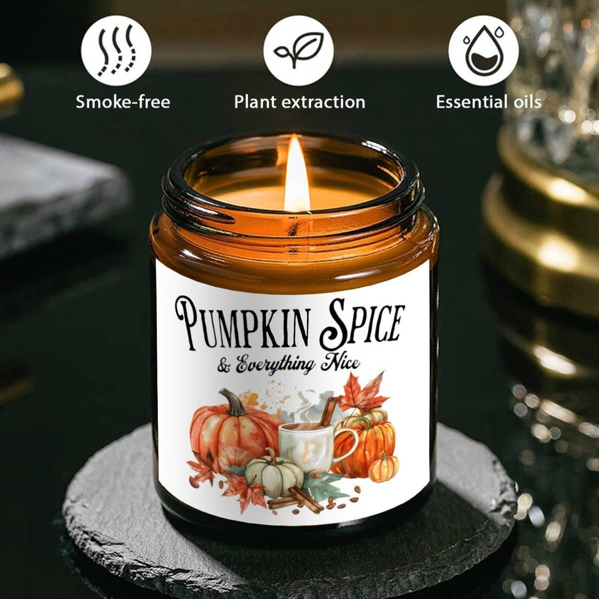 Pumpkin Spice Scented Candle - Glass Jar Aromatherapy with Essential Oils, Smoke-Free