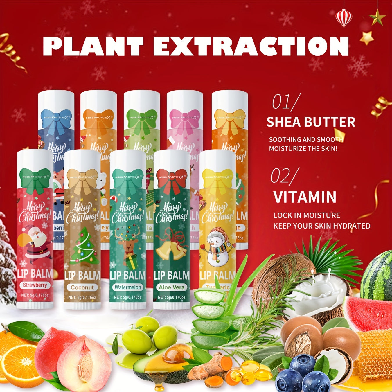 Festive Christmas Lip Balm - 30 PCS - Soothing Shea Butter