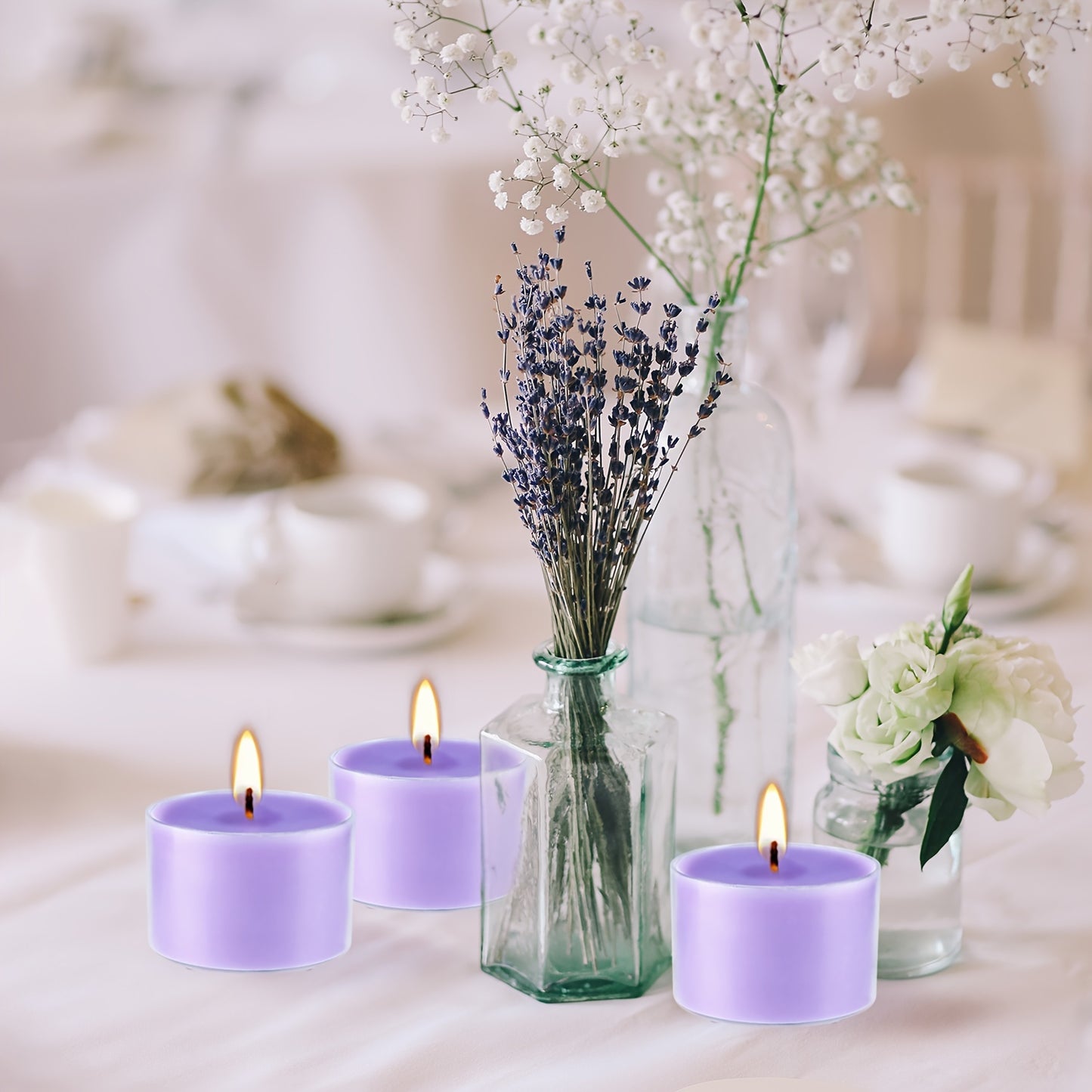 50 8-hour Lavender Scented Mini Tea Wax Smokeless, Drip-free And Long-lasting Soy Wax Candles