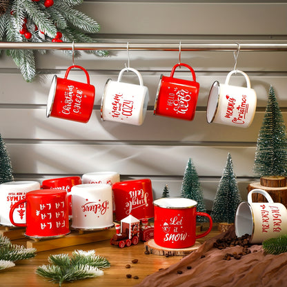 16 Pcs Christmas Enamel Winter Holiday Coffee Mugs with Quotes 12 Oz