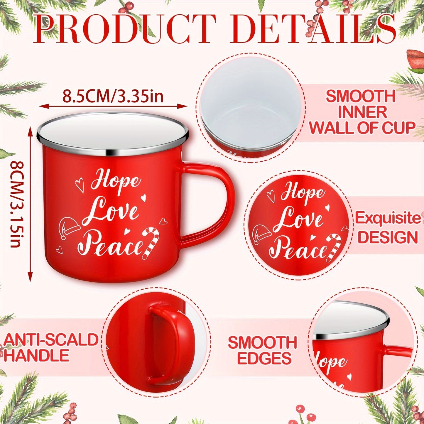 16 Pcs Christmas Enamel Winter Holiday Coffee Mugs with Quotes 12 Oz