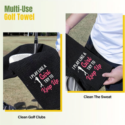 2-Pack Golf Towels for Women, Pink & Black Embroidered Polyester & Nylon Towels with Clip, Breathable & Water Absorbent, Machine Washable