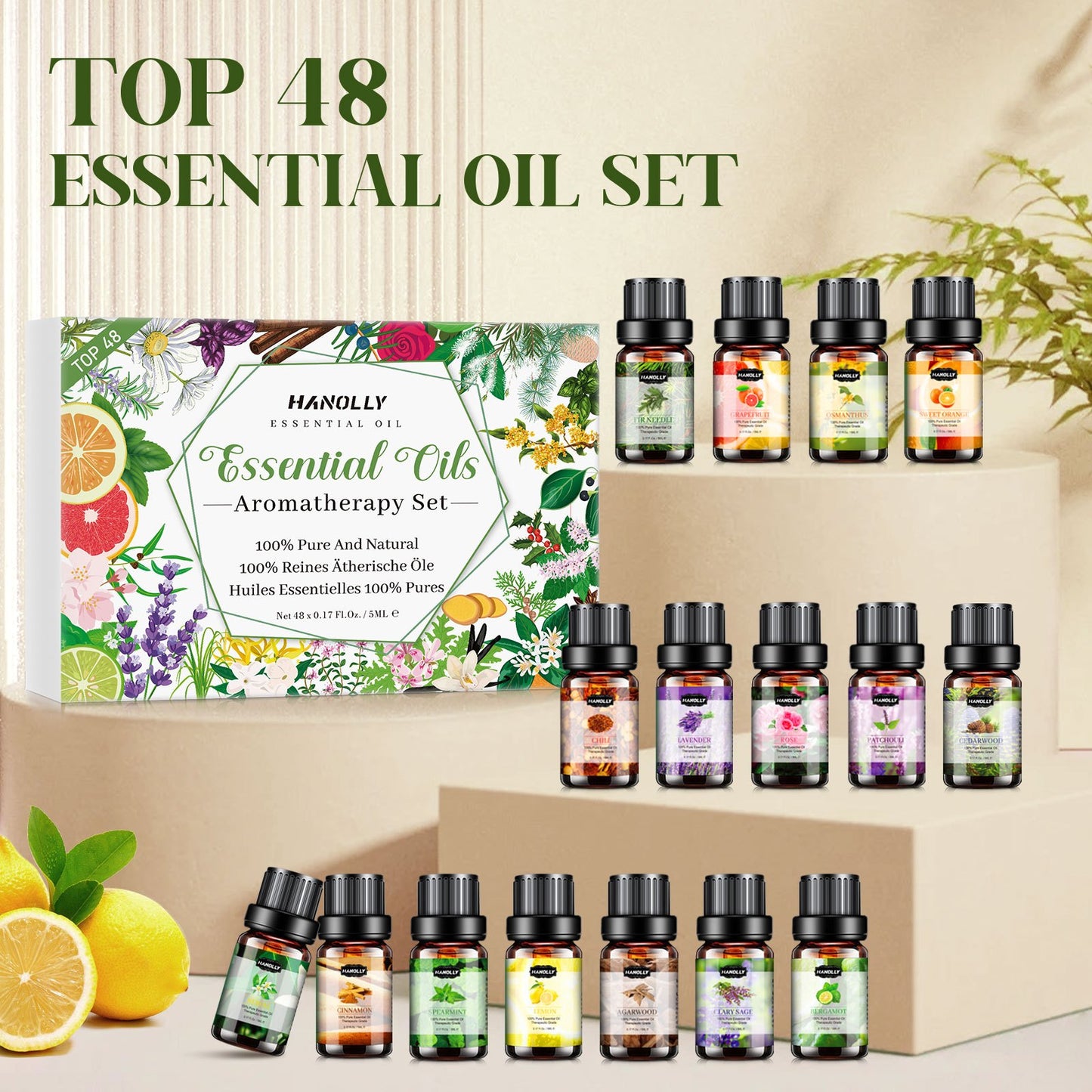 Essential Oils Set, Aromatherapy Essential Oil Kit for Diffuser, Aromatherapy (48 x 5ml)