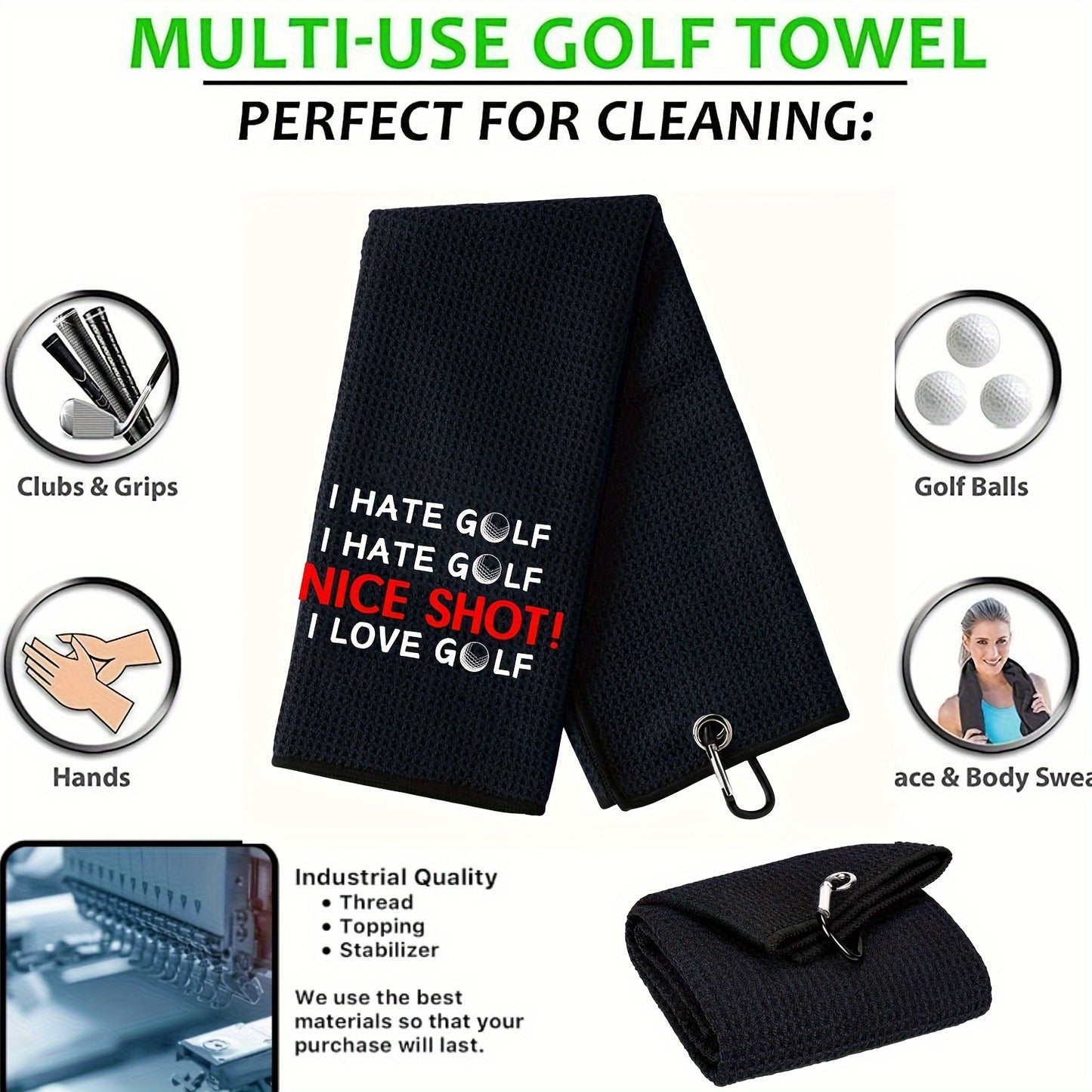 1pc Embroidered Golf Towel With Clip