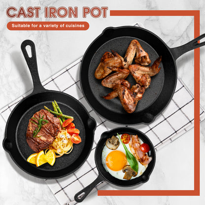 Cast Iron Skillet 3 Piece Set