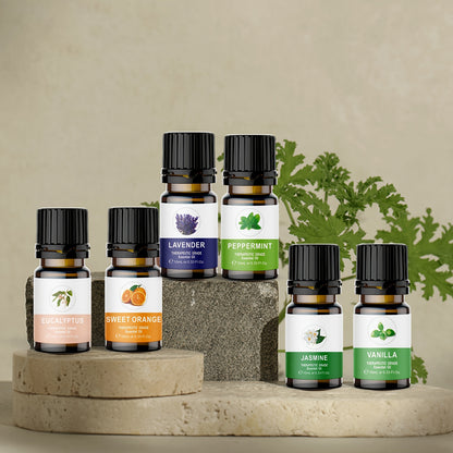 OLANKPURE Essential Oil Set of 6 - Glass Bottles Aromatherapy Oils Gift Box, Fresh Scented for Air Freshening, Includes Lavender, Jasmine, Peppermint, Eucalyptus, Sweet Orange, Vanilla Essential Oils