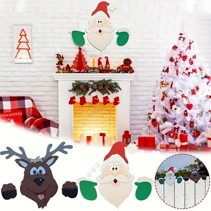 Santa Claus and Elk Fence Peeking Decoration