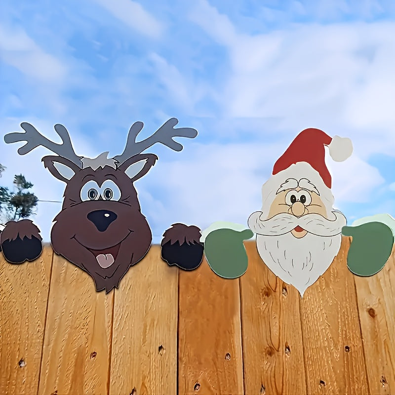 Santa Claus and Elk Fence Peeking Decoration