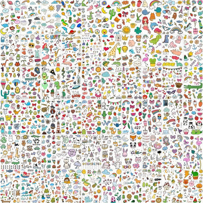 60 Sheets 1000+ Patterns Cute Cartoon Temporary Tattoos