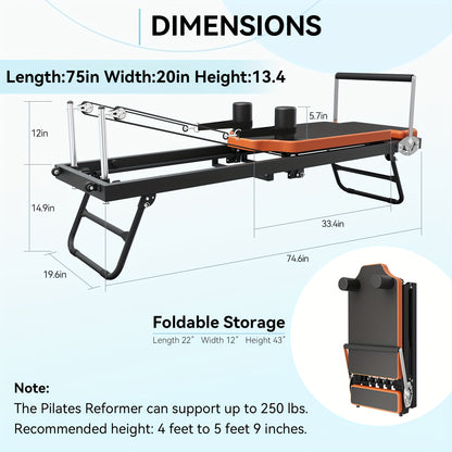 Pilates Reformer, Robust Foldable Reformer Pilates Machine For Balanced Body Reformer Workout At Home Gym