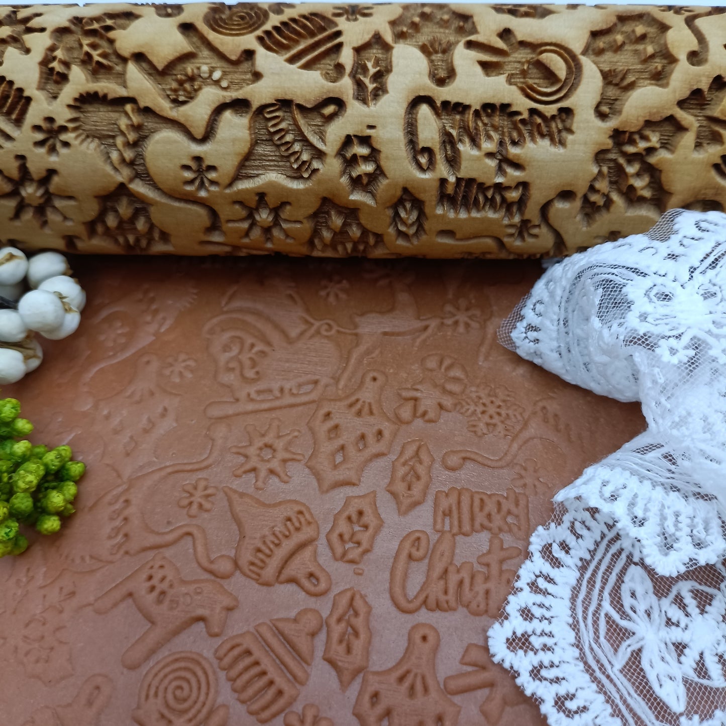 Engraved Wooden Rolling Pin with Deep Carved Pattern