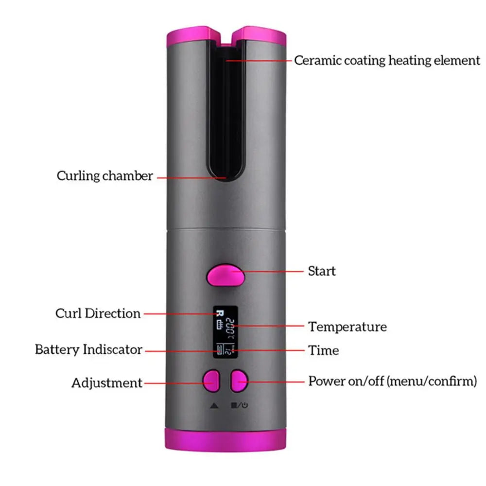 Cordless Automatic Hair Curler Portable Wireless USB Rechargeable