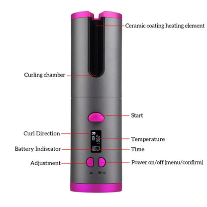 Cordless Automatic Hair Curler Portable Wireless USB Rechargeable