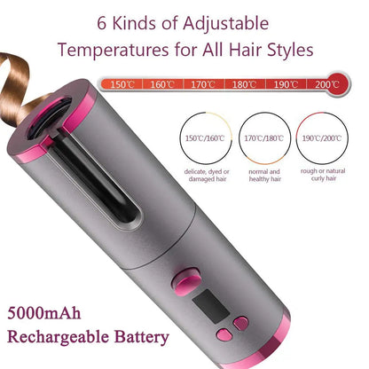 Cordless Automatic Hair Curler Portable Wireless USB Rechargeable