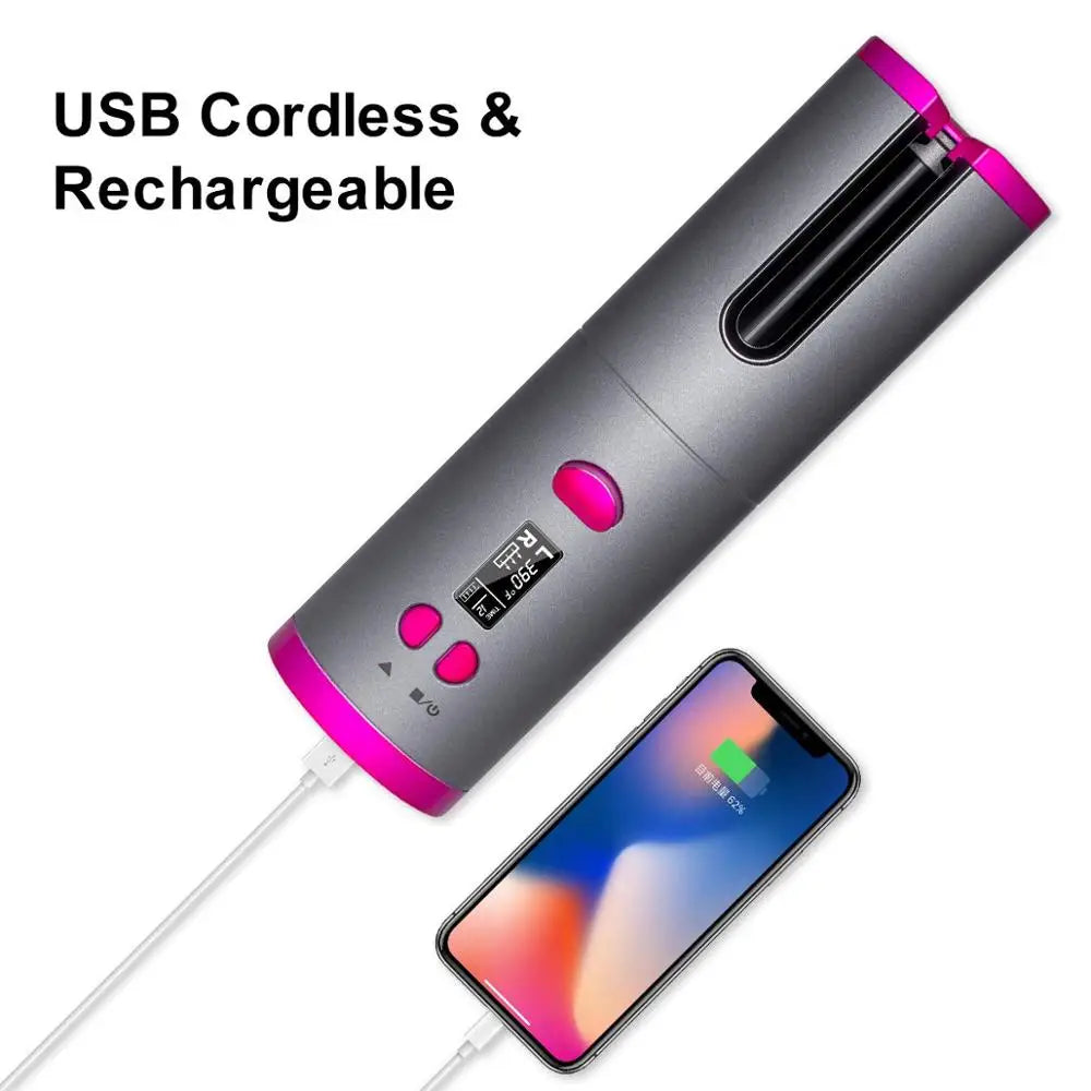 Cordless Automatic Hair Curler Portable Wireless USB Rechargeable