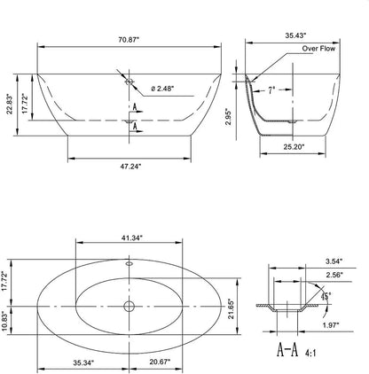 71" Acrylic Freestanding Bathtub