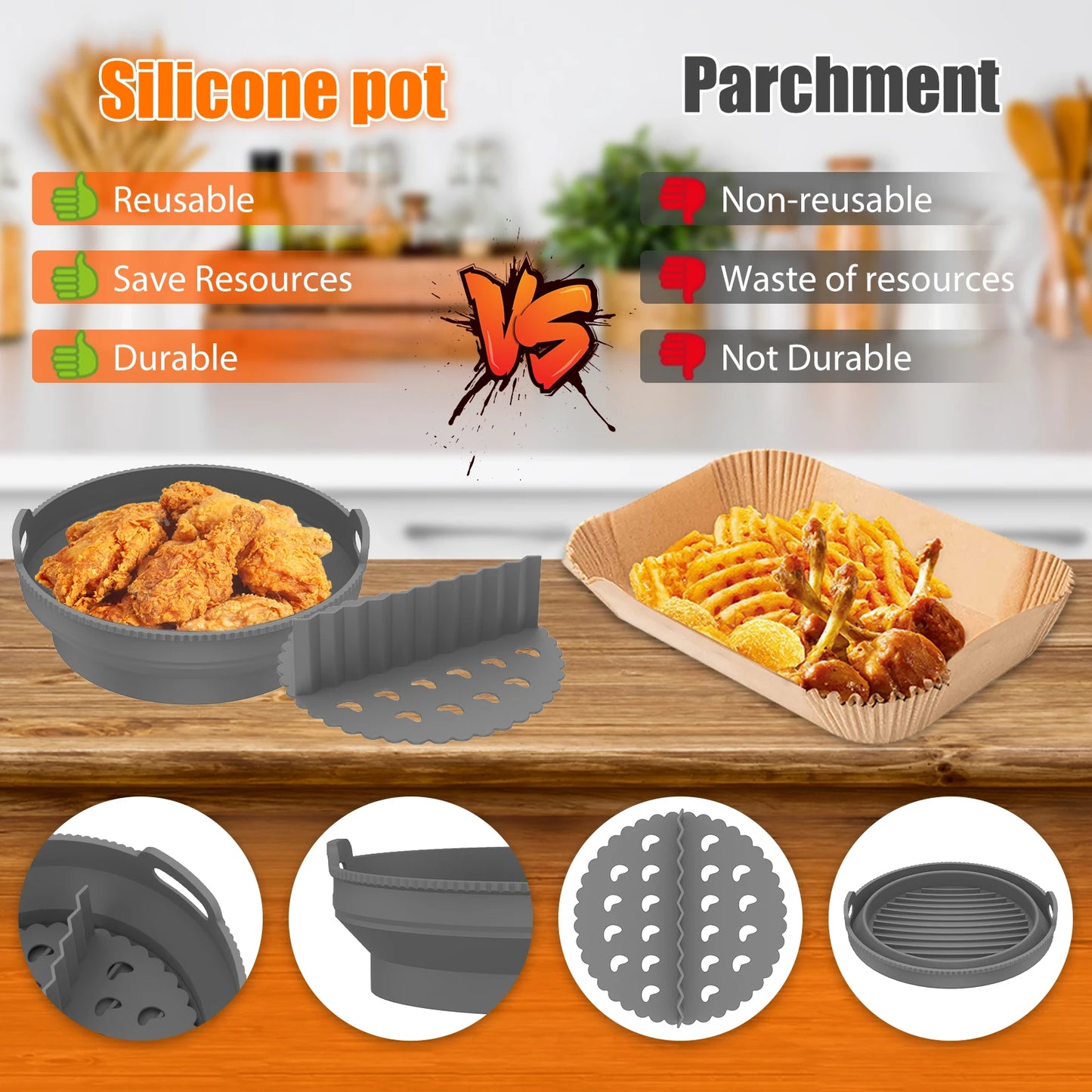 Air Fryer Silicone Liner Pan with Divider