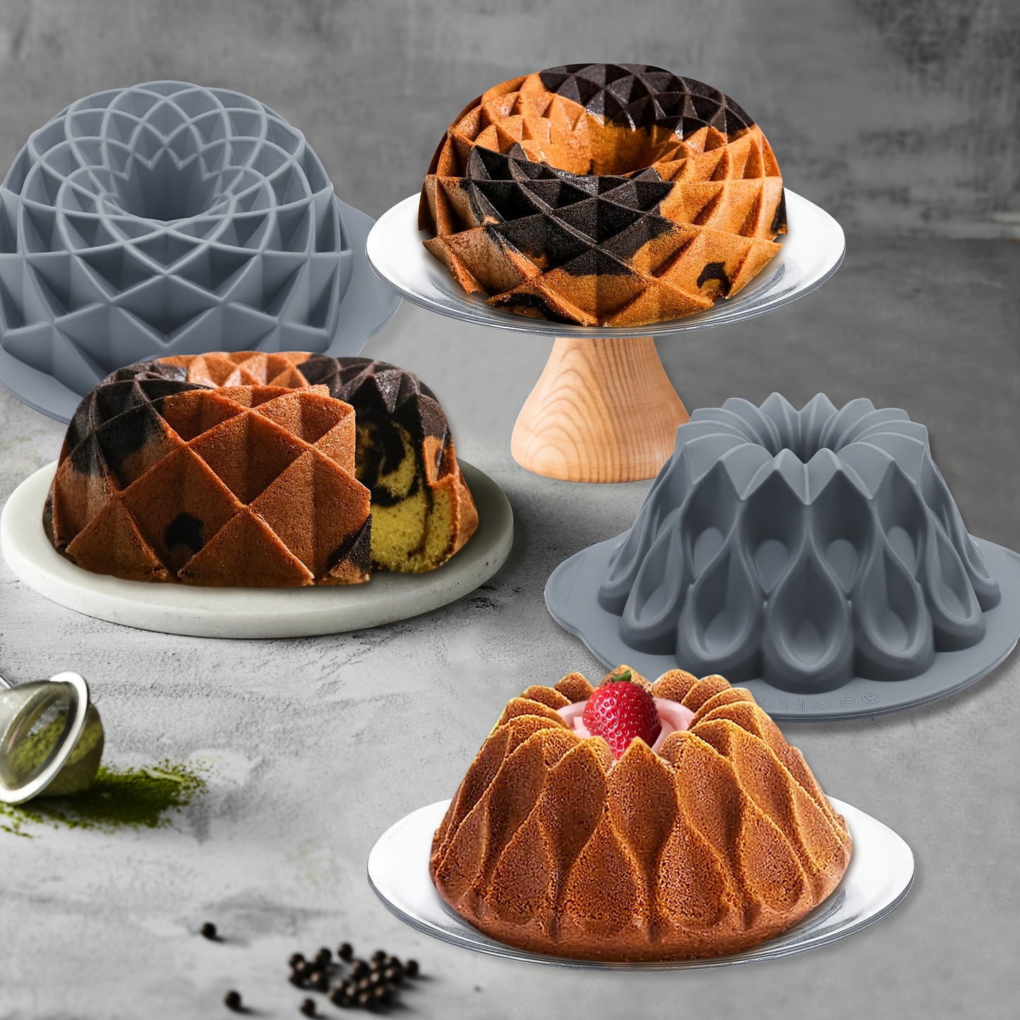 Silicone Bundt Cake Pan Set - Non-Stick, Versatile Crown and Bird's Nest Molds for Baking, Chocolate, Jello - Ideal for Halloween, Christmas, Easter, Thanksgiving, 4th of July