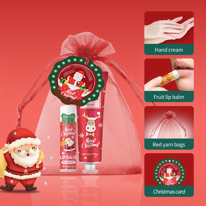 Christmas Gift Set - 40pcs Moisturizing Lip Balm & Hand Cream Combo with Greeting Cards, Organza Bags