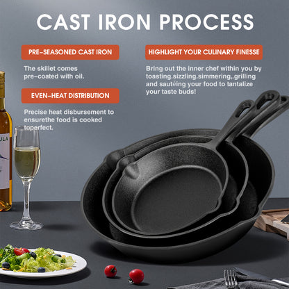 Cast Iron Skillet 3 Piece Set