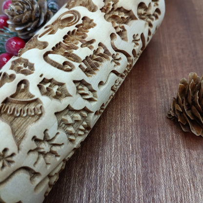 Engraved Wooden Rolling Pin with Deep Carved Pattern