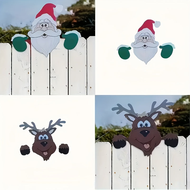 Santa Claus and Elk Fence Peeking Decoration