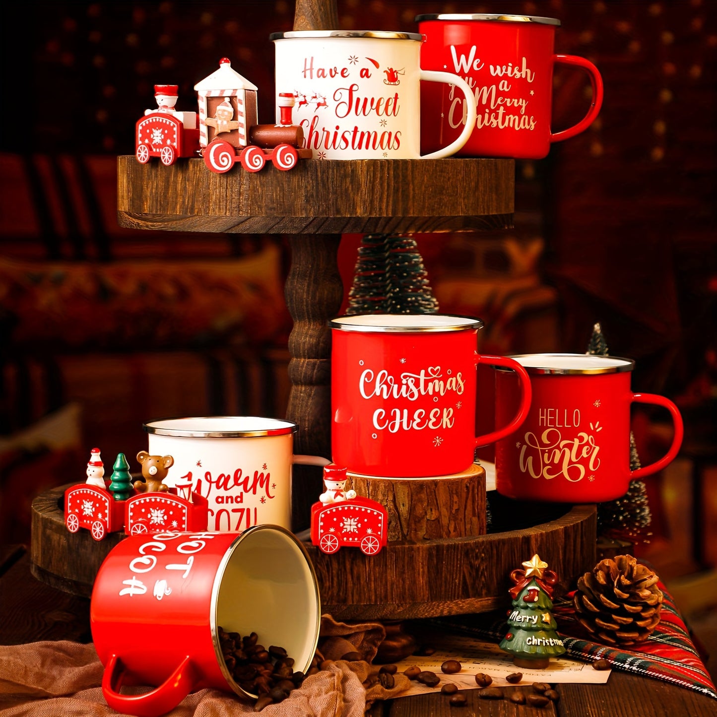 16 Pcs Christmas Enamel Winter Holiday Coffee Mugs with Quotes 12 Oz