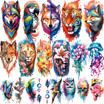 77pcs Animals Temporary Tattoos Set For Women, Men