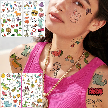 60 Sheets 1000+ Patterns Cute Cartoon Temporary Tattoos