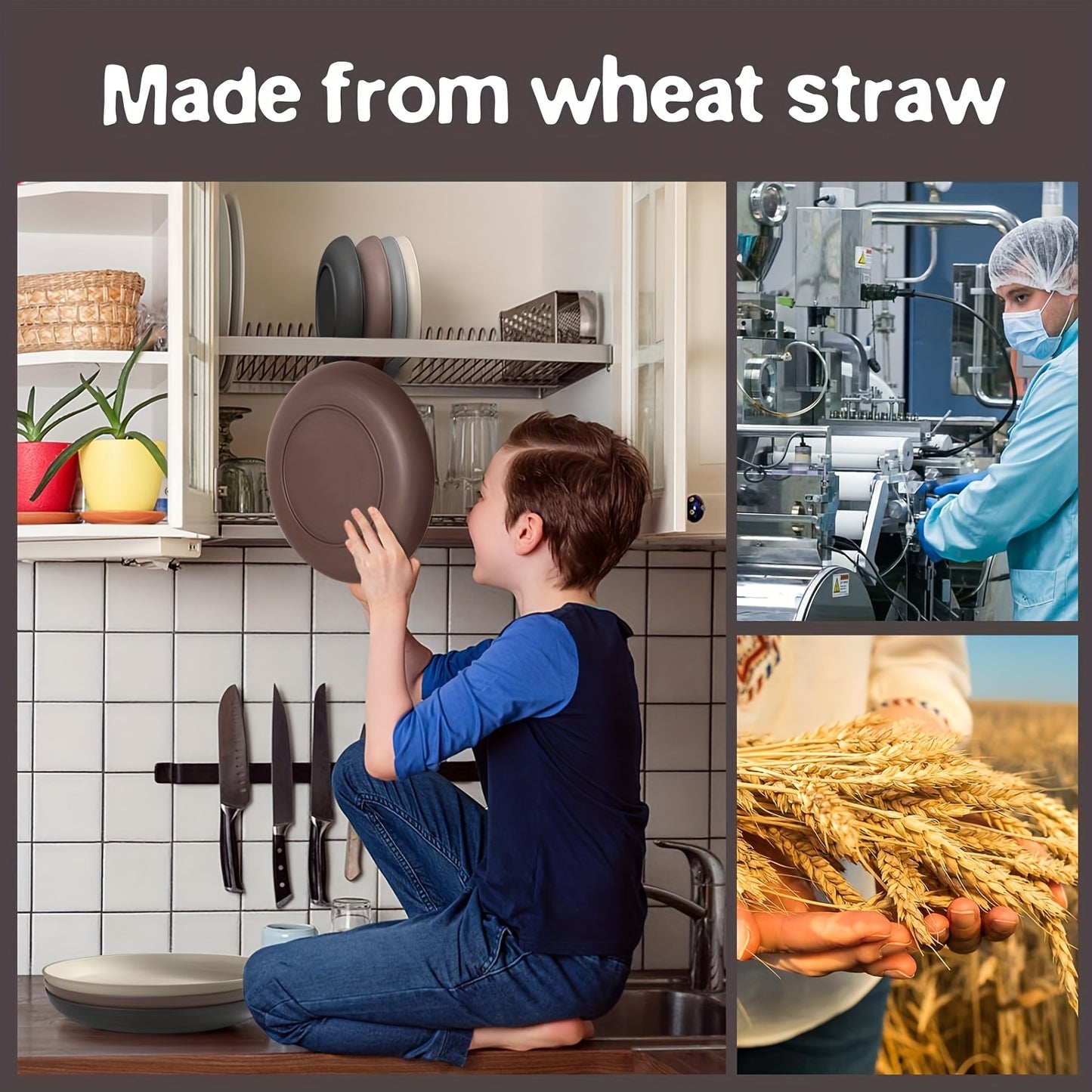 32-Piece Kitchen Plastic Wheat Straw Dinnerware Set, Service For 8, Unbreakable