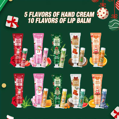 Christmas Gift Set - 40pcs Moisturizing Lip Balm & Hand Cream Combo with Greeting Cards, Organza Bags